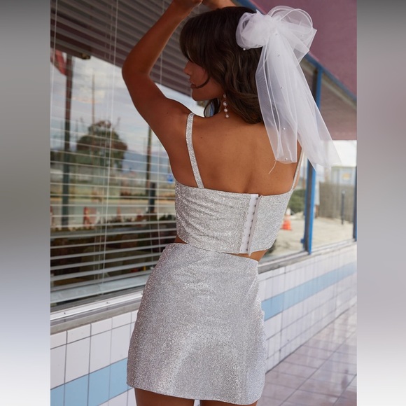 12th Tribe Shira Silver Rhinestone Mini Skirt & Top set - Picture 2 of 9